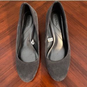 Merona faux suede gray wedges. Size 7.5.